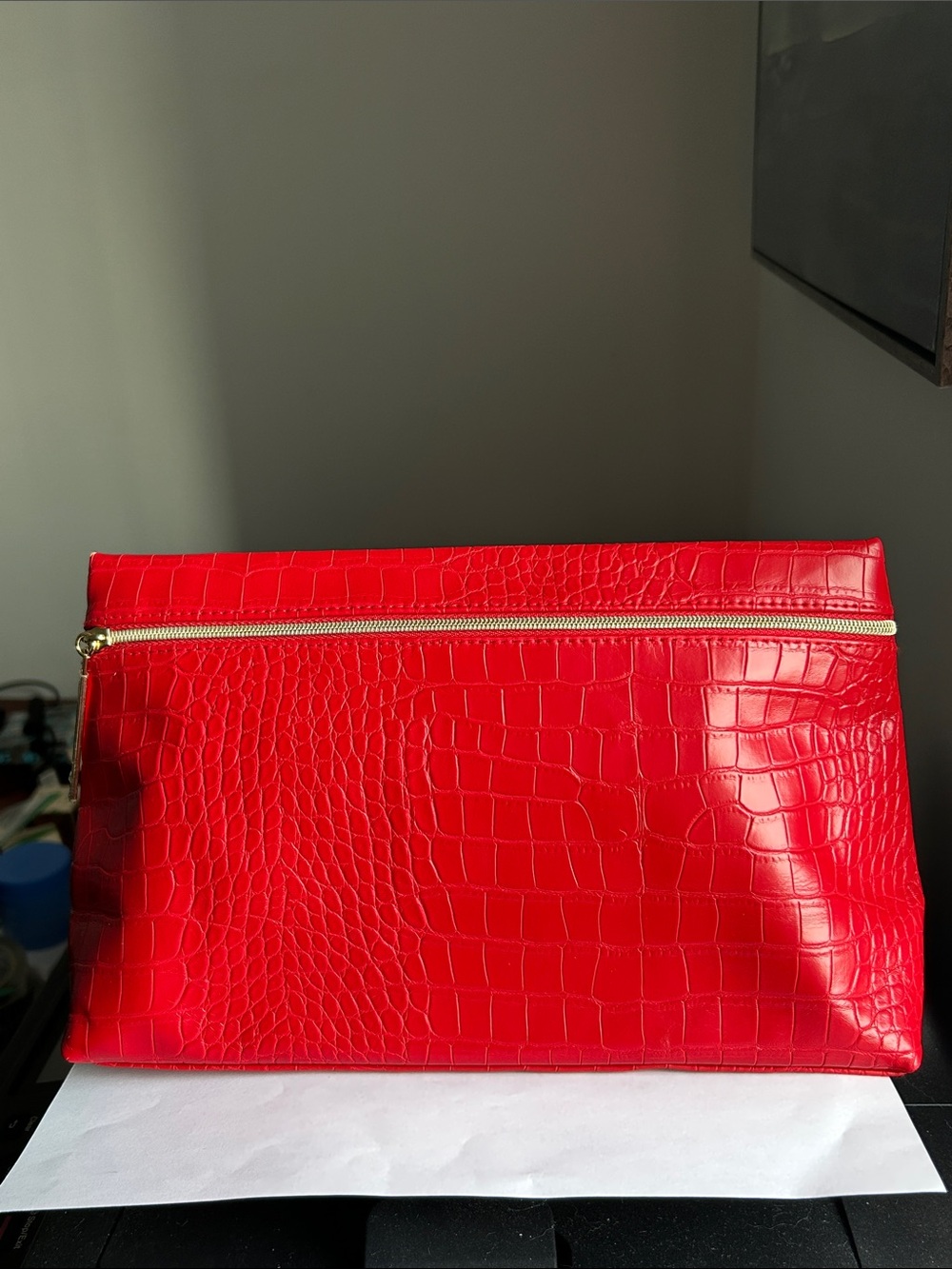 Lancôme large Red Croc-Embossed Zip Clutch